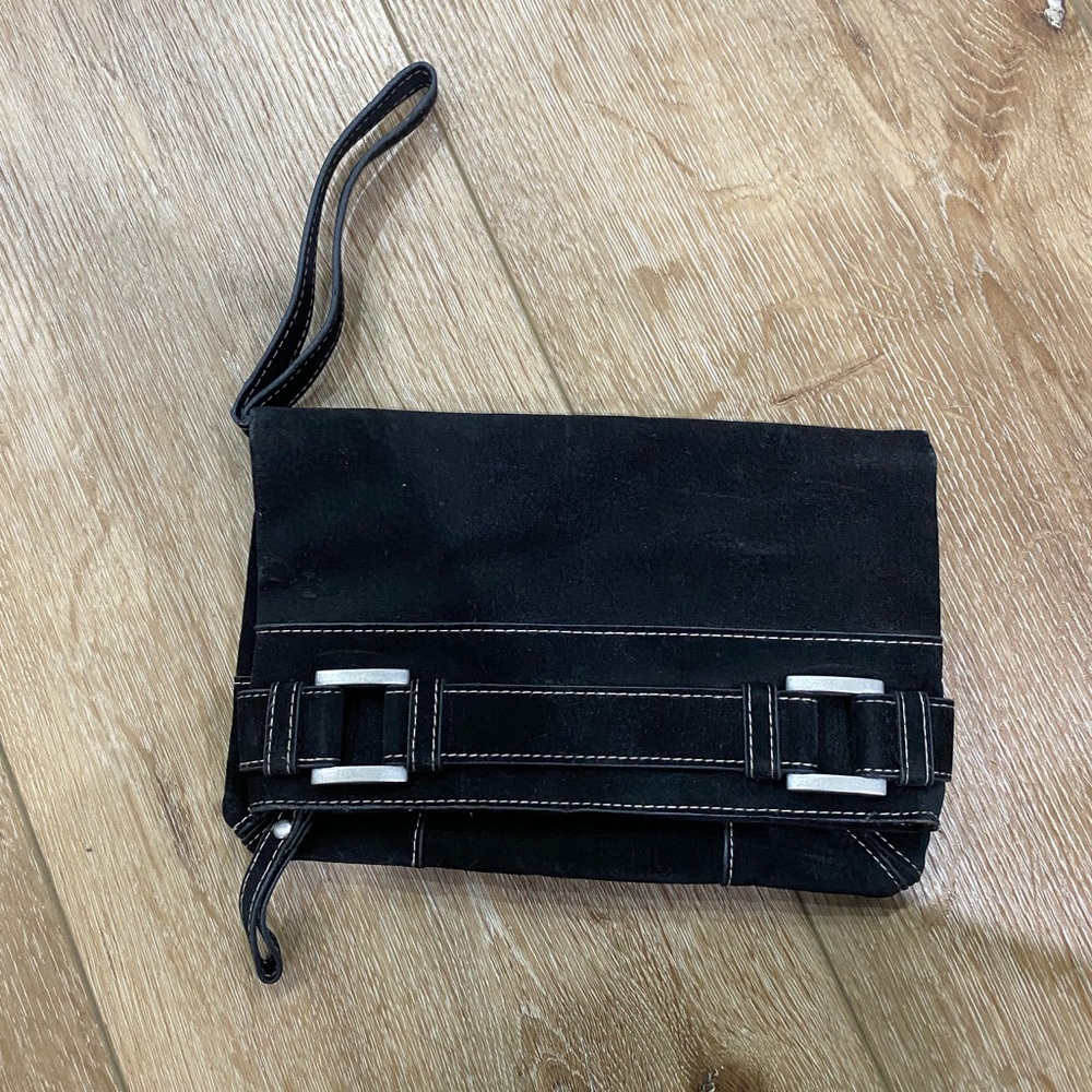 Black suede clutch